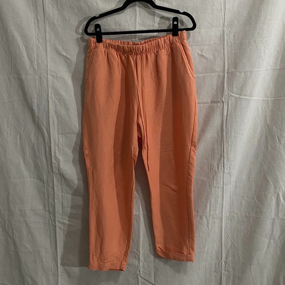 Coral Colored Linen Blend Drawstring Trouser